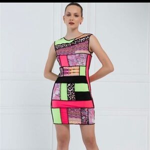AKIRA Neon Patchwork Mini Dress